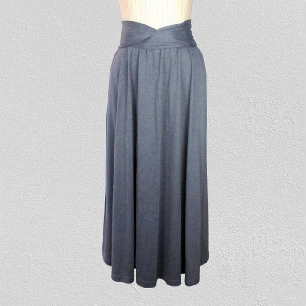 Flared Grey Midi Skirt Pockets Long Full Swing Size M Units Vintage 1980